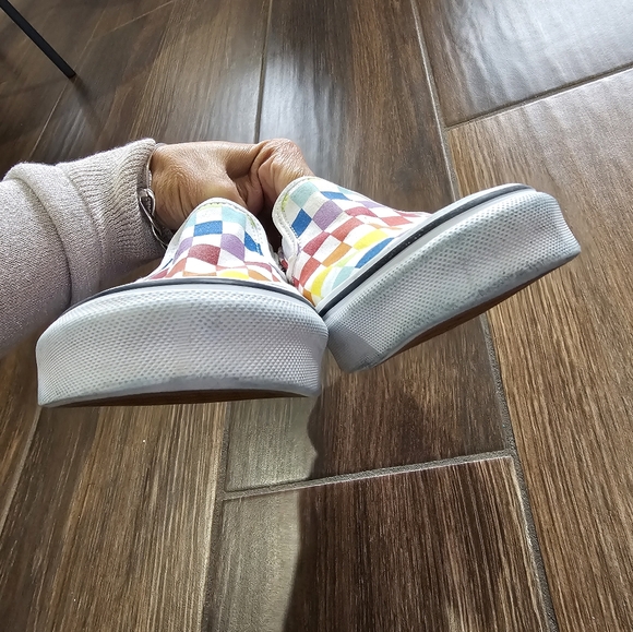 Vans Classic Slip-On Rainbow Checkerboard Sz 7 - Picture 6 of 8